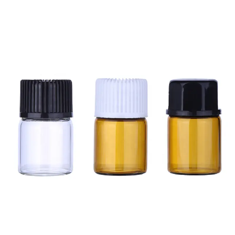 2ML Clear Amber Essential Oil Bottle Aroma Diffuser Perfume Sample Vials Glass Essential Oil Bottle Screw with Inner Plug Cap