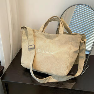 Usine en gros populaire Texture haute capacité couleur unie sac à bandoulière personnalisé toile sac fourre-tout avec fermeture éclair - Product Image 3