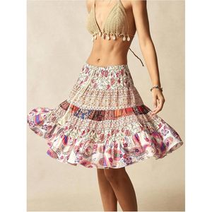 Women's <b>Boho</b> Paisley Short <b>Skirt</b> Tie Knot Flowy A Line Summer Vacation <b>Skirt</b> Cotton Bamboo Fiber Ruffles Breathable Asymmetric - Product Image 5
