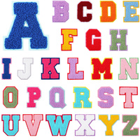 Haute qualité petit coloré 7cm Chenille A-z Alphabet lettres fer sur patchs autocollants fer Antique sur Alphabet Patch feutre