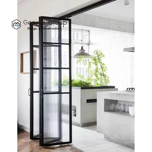 <span class=keywords><strong>Porte</strong></span>-fenêtre pliante <span class=keywords><strong>coulissante</strong></span> sans cadre en aluminium de luxe avec verre anti-impact Pile de rideaux en verre panoramique en accordéon à deux volets - Product Image 4