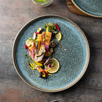 Assiette à pâtes en grès émaillé bleu, fabriquée à la main par YAYU, qualité professionnelle pour restaurants, vente en gros, fournitures de restauration