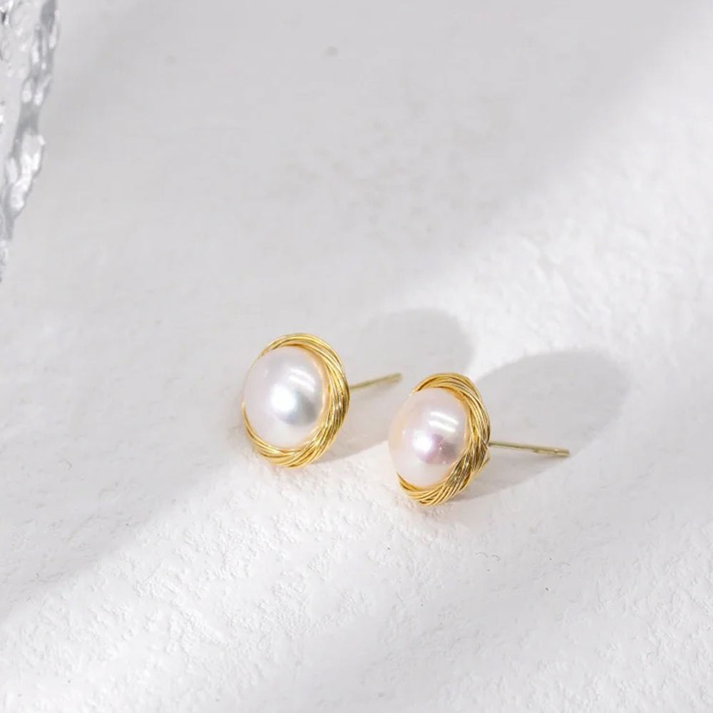 Pearl Earrings Elegant Round Love Pearl Stud Earrings For Women Fine Wedding Jewelry 