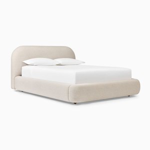 <span class=keywords><strong>Letto</strong></span> <span class=keywords><strong>Matrimoniale</strong></span> Moderno di Lusso con <span class=keywords><strong>Testiera</strong></span> Arrotondata in <span class=keywords><strong>Tessuto</strong></span> Testurizzato e Struttura in Legno - Product Image 3
