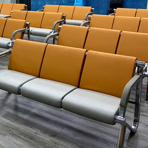 Chaises d'attente Tsuneyuki en acier inoxydable, sièges en rangée 3 places avec accoudoirs pour hôpital, banque, hôtel, zone de réception - Product Image 1