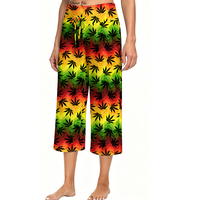 Pantalon Capri Rasta Dégradé pour Femme, Taille Haute, avec Cordon de Serrage, Motif Feuille d'Érable, Jambe Large, Idéal pour l'Été