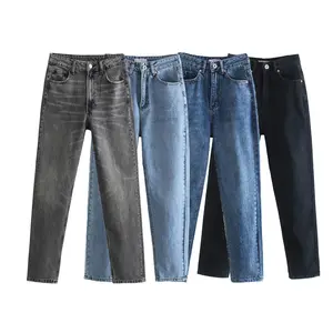 4 colorway zipper fly denim solide couleur pleine longueur décontracté mode jeans pantalon pour les femmes