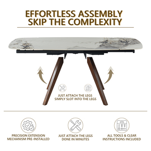 โต๊ะรับประทานอาหารแบบยืดหดได้ ขยายได้ 55.12" ถึง 78.74" รองรับได้ 4-6 คน ทนความร้อน ป้องกันรอยขีดข่วน ฐานไม้เนื้อแข็ง แข็งแรงทนทาน - Product Image 5