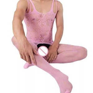 Collants résille sexy noirs pour hommes, en maille jacquard ajourée, lingerie de séduction Printemps 2024 - Product Image 2