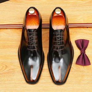 Business Casual Brogue Patchwork Pointed <b>Toe</b> Lace-Up Genuine Leather Versatile Men's Formal Wedding Shoes - Product Image 6