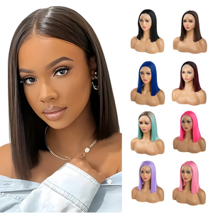 Perruque synthétique à dentelle frontale courte et brillante de 10 pouces, avec raie au milieu, en fibre haute température pour femmes - Product Image 1