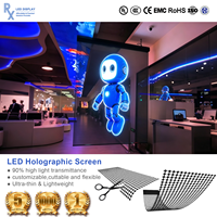 Nouveauté RX : Écrans LED transparents flexibles holographiques P3.91 pour intérieur, film publicitaire mural et fenêtre, vidéo LED en maille