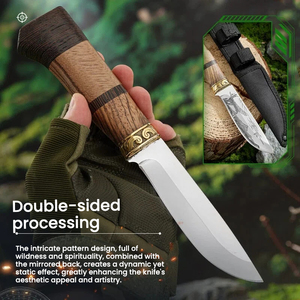 มีดตรงสำหรับใช้งานกลางแจ้ง ด้ามไม้กิ่งซ่า ใช้ในป่า มีดป้องกันตัว พกพาสะดวก มีดผลไม้ มีดทำมือ - Product Image 1