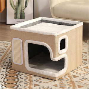 Foldable <b>Cat</b> <b>House</b> 2 Layer Large Soft <b>Cat</b> Cave with Scratch Board and Fluffy Ball - Product Image 3