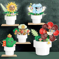 Cactus en pot de blocs de construction du Nouvel An chinois, 5 pièces, Arbre à argent porte-bonheur, Décoration florale en briques, Cadeau DIY pour le Festival de la Lune