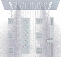 Ensemble de douche de salle de bain moderne avec contrôle thermostatique, mitigeur à poignée unique en laiton, jet de pluie, fonction pause et jets latéraux réglables