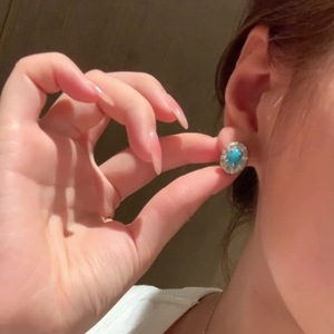 Ensemble collier et boucles d'oreilles en argent pur S925, luxe haut de gamme, rétro, pour femmes, ovale léger, turquoise, zircon brossé, perle, noble, élégant - Product Image 5