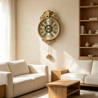 Horloge murale éléphant en métal orné avec pendule, mouvement silencieux, art mural décoratif rétro pour la maison et l'hôtel