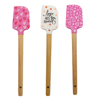 Spatule en silicone de qualité alimentaire à motif de la Saint-Valentin, grattoir à manche en bois, ustensiles de cuisine antiadhésifs, gadgets de cuisson et de mélange