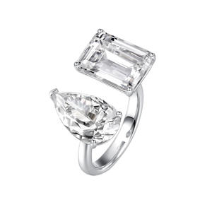 Bagues élégantes en argent pur S925 avec deux pierres en forme de poire, goutte d'eau, cube de sucre, diamant - Product Image 5