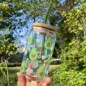 Glass Cups With Logos Fast Custom 16oz Libbey Glass Can With Bamboo Lid And Straw Beer Can Beer Glasses Soda Cups With Lid And Straw