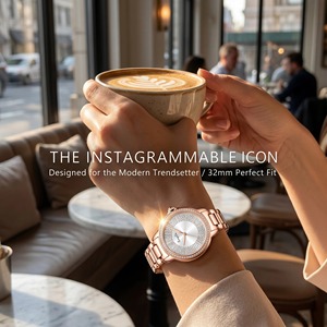 Montre à quartz de luxe pour femmes, personnalisée OEM, avec lunette entièrement sertie de diamants en or rose, bracelet en <span class=keywords><strong>acier</strong></span> inoxydable, logo personnalisé, montre pour femmes - Product Image 2
