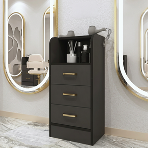 Meuble de rangement moderne noir et or pour salon de coiffure, chariot de rangement en bois pour outils de coiffeur, armoire latérale pour poste de barbier - Product Image 1