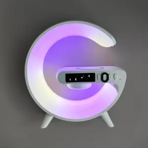 Music Fast Wireless Charging LED Atmosphere Wake Up Light Bluetooth G type speaker with Alarm Clock