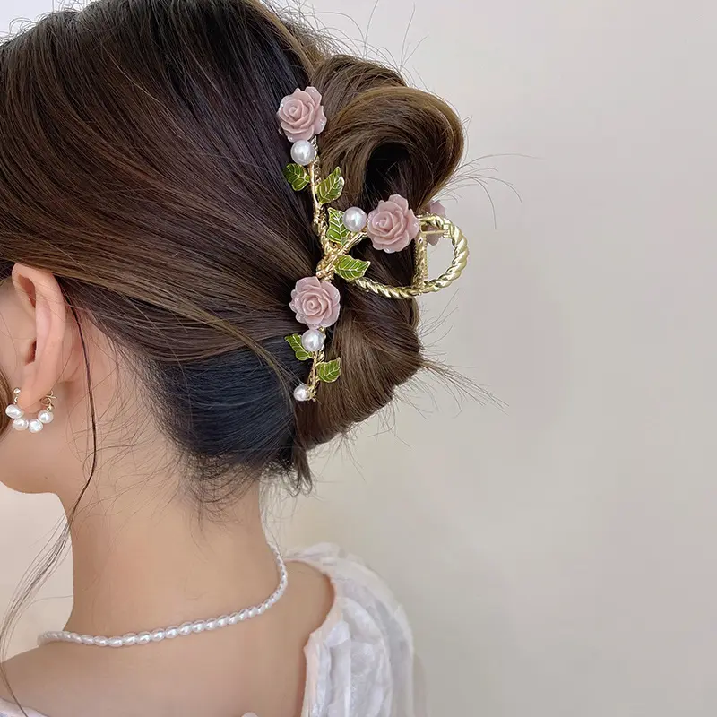 Große Metall haar klaue Blumen bedruckte Haar klauen Clips Einzigartiges Design Frauen Mädchen Haarschmuck