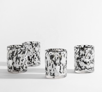 Vaso de whisky de cristal grueso con base de roca, estilo Halloween, en blanco y negro, hecho a mano, personalizado, apto para lavavajillas.