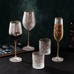 Factory Direct Glass Cup New Design Snowflake cherry blossom Cup One Set Blue Pink Japanese style