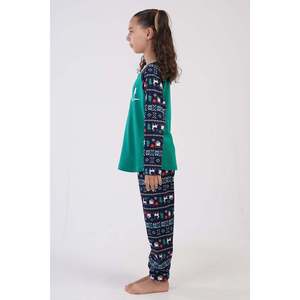 KIZ COCUK O. INTERLOK O YAKA REGLAN UZUN KOL ETEGI OVAL MANSETLI PIJAMA TAKIM(9-10/15-16) - เยซิล - เยซิล - Product Image 4