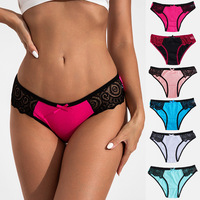 Ropa interior de encaje floral negro de contraste para mujer, con lazo y diseño hueco, que no se enrolla, de cintura media, fabricada a medida
