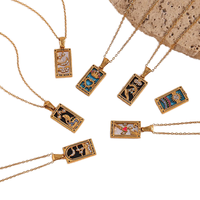 Nouvelle Tendance 2026 : Collier Femme de Luxe Léger, Pendentif Géométrique Rectangulaire en Acier Inoxydable, Émail et Zircon, Motif Tarot