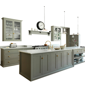 DEJING Guangdong Factory Price Grey Farmhouse Kitchen Wardrobe Cabinet With Island Set For Custom Furniture