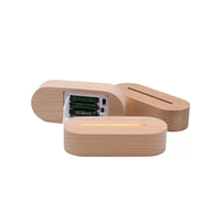 Lámpara LED inalámbrica, Base LED ovalada de madera, soportes de luz nocturna con iluminación 3D, iluminación blanca cálida para decoración del hogar del dormitorio