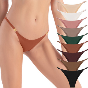Tangas sin costuras de tela no tejida para mujer, cómodas, invisibles, con logo en la cintura, de color liso, transpirables y ecológicas. - Product Image 2