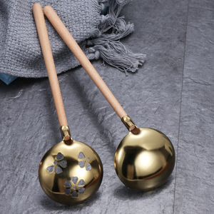 Cuillère à fondue japonaise en acier inoxydable 304, louche à soupe en forme de fleur avec manche en bois, pour la cuisine en restaurant - Product Image 3