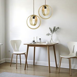 Nordic Minimalist Round Pendant Lampshade Handmade Paper <b>Rope</b> Iron Yellow Indoor <b>Lighting</b> Fixture Home Decor - Product Image 3