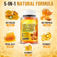 Pólen de Abeja Natural 1000mg en Gomitas, Jalea Real, Propóleo de Abeja, Sabor a Miel, Refuerzo Inmunológico, Control de Energía, Suplemento Dietético