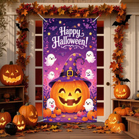 Bannière suspendue personnalisable pour porte d'entrée, décoration intérieure et extérieure, thème Halloween : Citrouille et Chat Noir