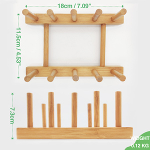 Escurridor de platos de madera de bambú Natural, estante de secado de platos, soporte para tapa de olla, organizador de cocina respetuoso con el medio ambiente - Product Image 2