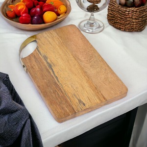 Eco-Friendly Acacia Wood Chopping <b>Block</b> Easy-to-Use Kitchen Essential with Metal Handle for Serving Cheese Pizza-Decorative - Product Image 5