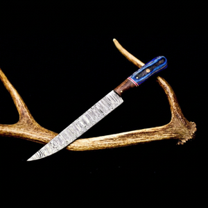 Cuchillo de caza hecho a mano de acero de Damasco, hoja de punta caída, mango de madera, 12 pulgadas, filo biselado afilado, cuchillo de caza para uso en exteriores. - Product Image 1