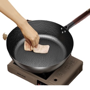 AUX Cast Iron Frying <b>Pan</b> Hammered Nonstick Round Wood Handle 32cm For Gas And <b>Induction</b> Stove - Product Image 3