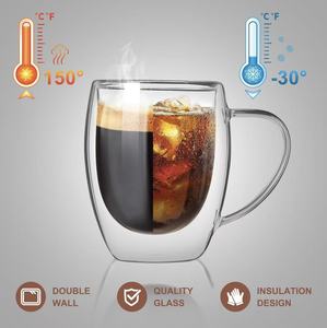 Tazza in Vetro Borosilicato a Doppia Parete Trasparente con Manico per Bere Caffè e Tè, Prezzo all'Ingrosso Conveniente - Product Image 3
