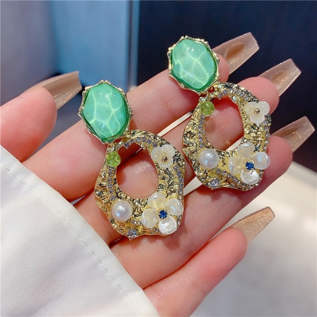 Fashion Vintage Jewelry Geometric Pearl Flower Diamond Earrings