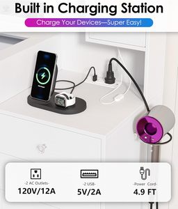 Tocador de Maquillaje Blanco de 10 Cajones WenFeng Factory OEM/ODM - Luz Regulable de Múltiples Ajustes, Estructura de Acero y Detalles en Vidrio - Product Image 6