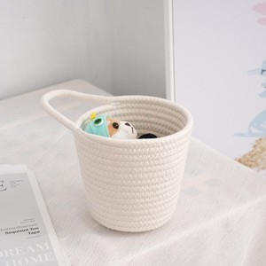Factory Wholesale Shandong Cotton Rope Modern Minimalist Style Round Desktop Sundries <strong>Storage</strong> <strong>Basket</strong> with Handle <strong>Small</strong> Size - Product Image 4