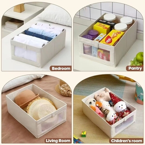 Boîte de <span class=keywords><strong>rangement</strong></span> en lin pliable et écologique moderne pour un intérieur organisé, meubles, chambre à coucher, garde-robe, vêtements et jouets - Product Image 2